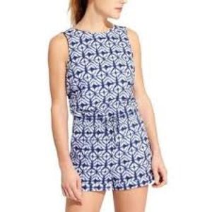Athleta Blue and White Geometrical Print Athletic Romper, Size S
